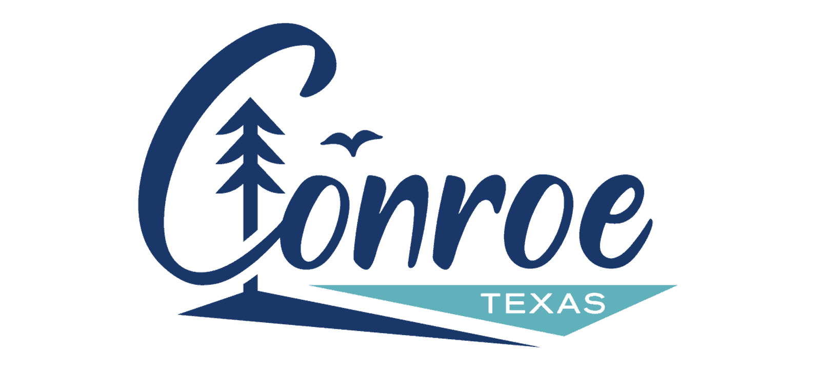 Conroe Texas Logo in White and Blue